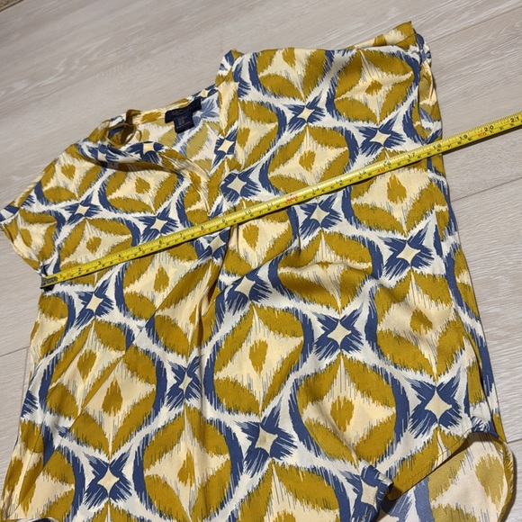 3/$10 RACHEL Rachel Roy Yellow Blue Geometric Blouse with Mandarin Collar - Picture 4 of 8